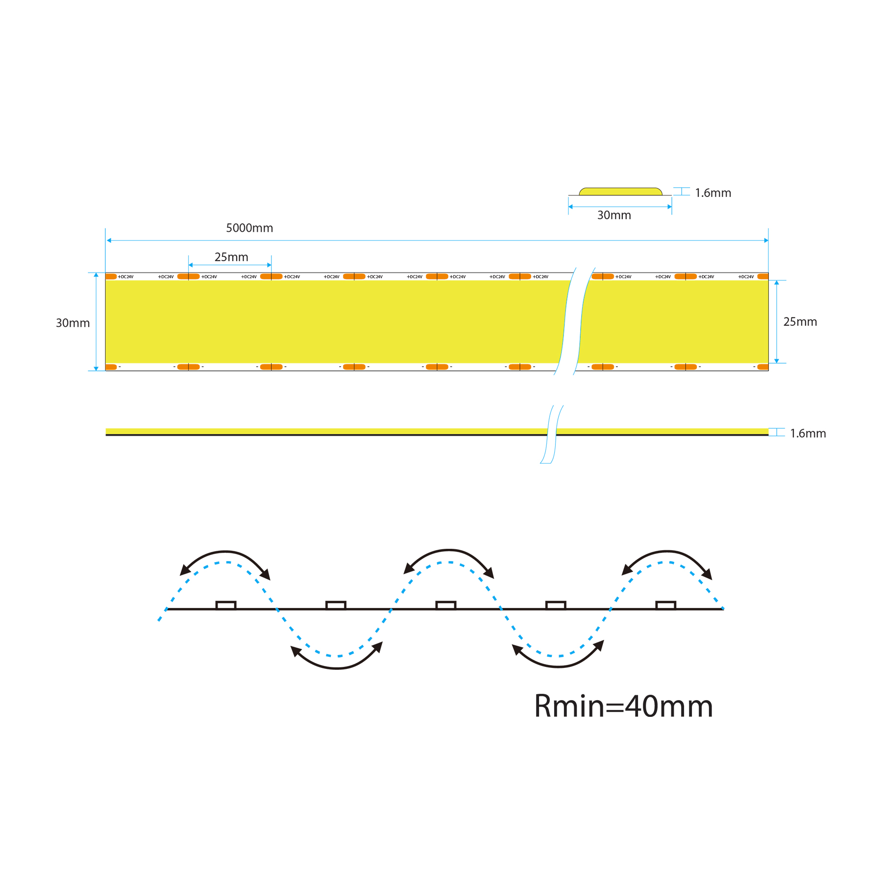 Профессиональная светодиодная лента Ustrip LED1600-COB-W40-24V-40W-30mm-CRI90