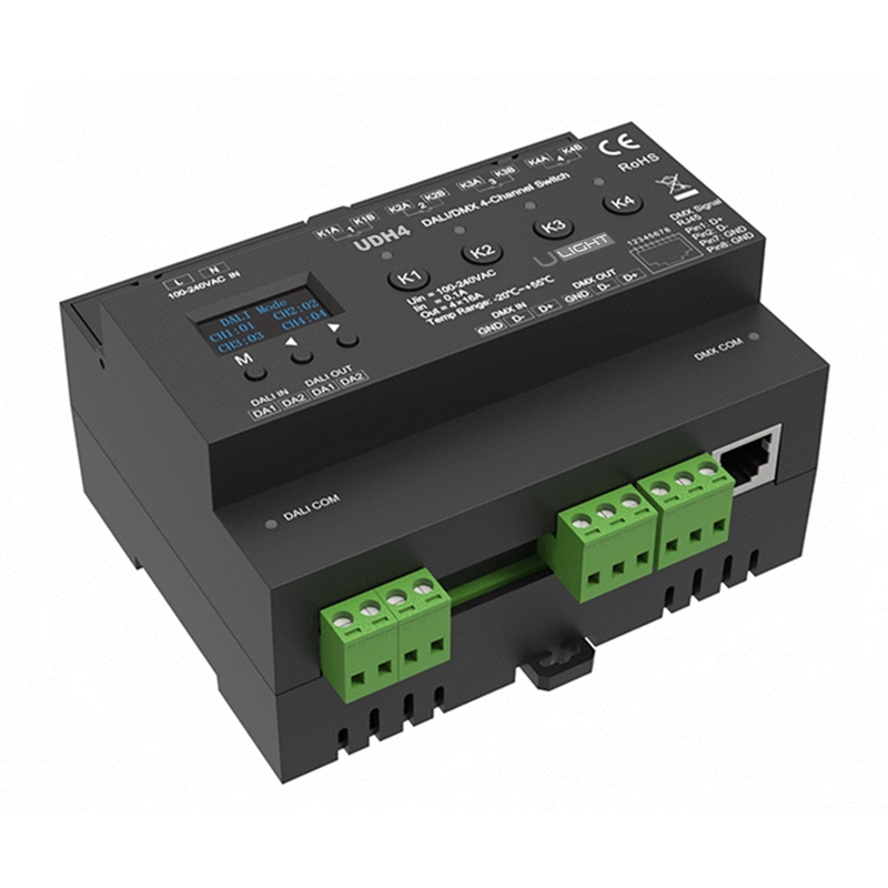 Usmart UDH4 Релейный модуль (выключатель) 4 адреса DALI/DMX/ручной