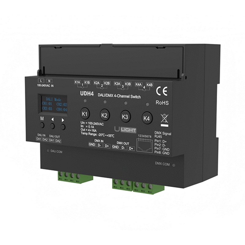Usmart UDH4 Релейный модуль (выключатель) 4 адреса DALI/DMX/ручной