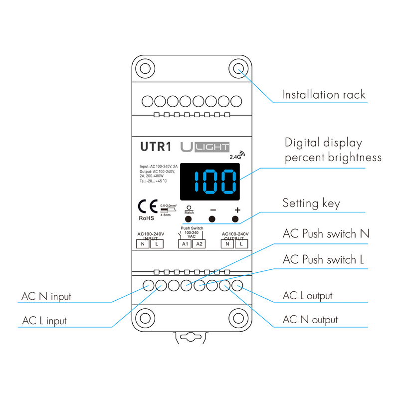 USMART UTR1 (black) Диммер на DIN-рейку AC100-240V
