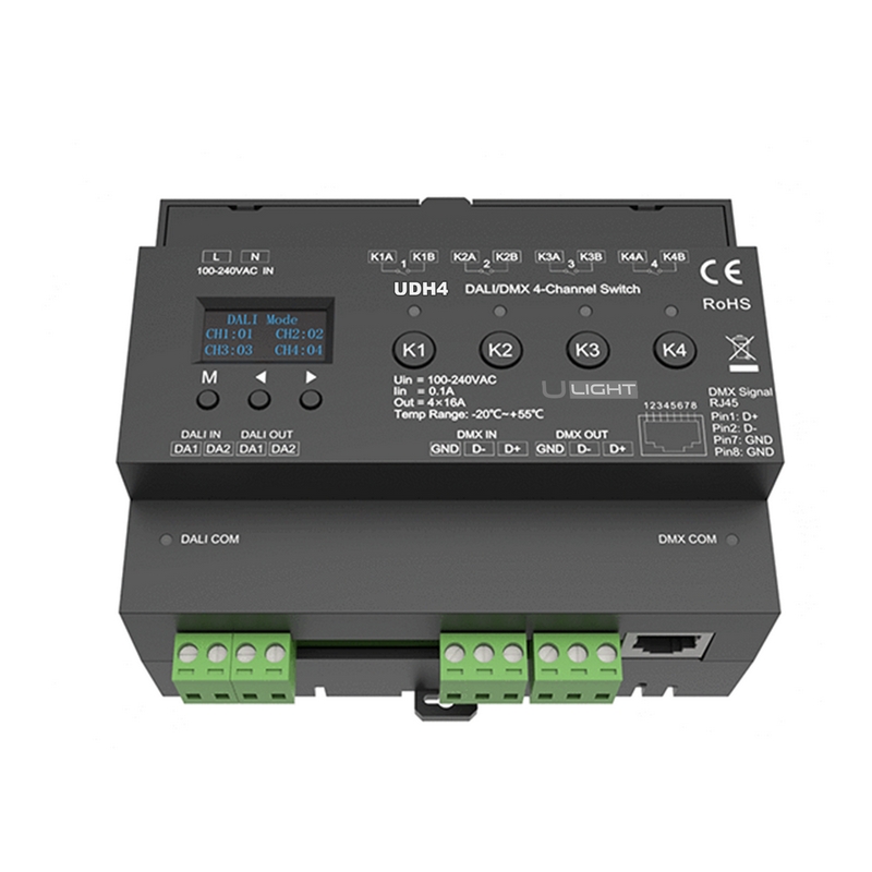 Usmart UDH4 Релейный модуль (выключатель) 4 адреса DALI/DMX/ручной