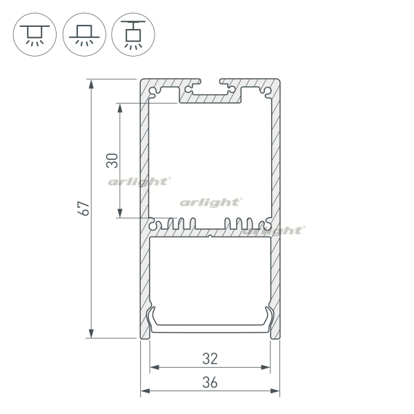 Профиль с экраном SL-LINE-3667-2500 ANOD+OPAL (Arlight, Алюминий)
