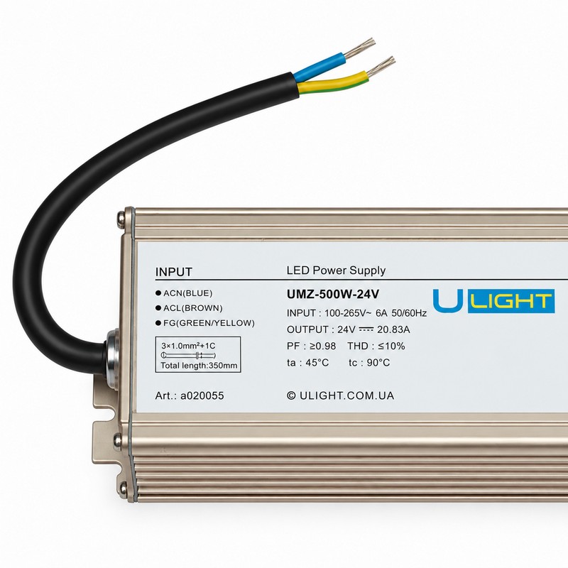 Upower UMZ-500W-24V - Влагозащищенный блок питания IP67 24В 500Вт