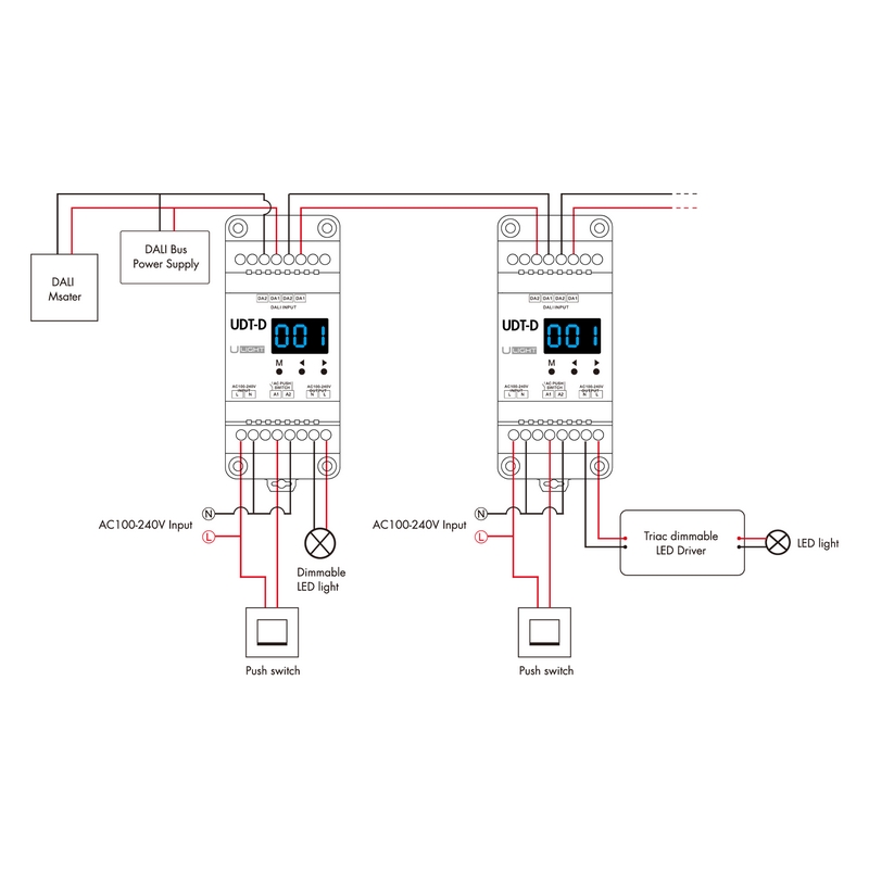 Usmart TRIAC/MOSFET UDT-D DALI диммер 230В на DIN-рейку