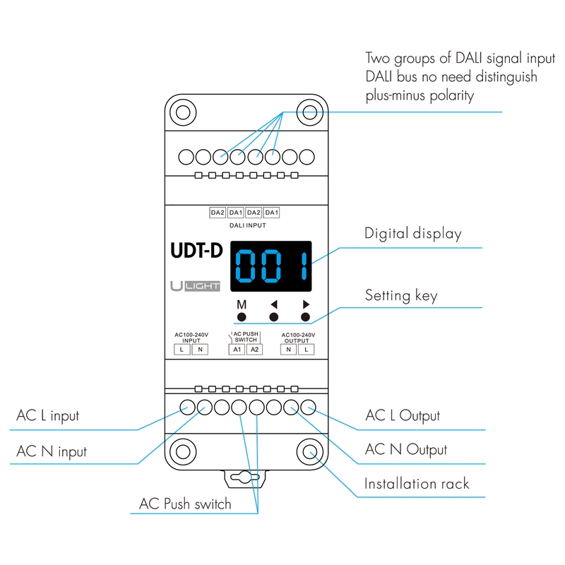Usmart TRIAC/MOSFET UDT-D DALI диммер 230В на DIN-рейку