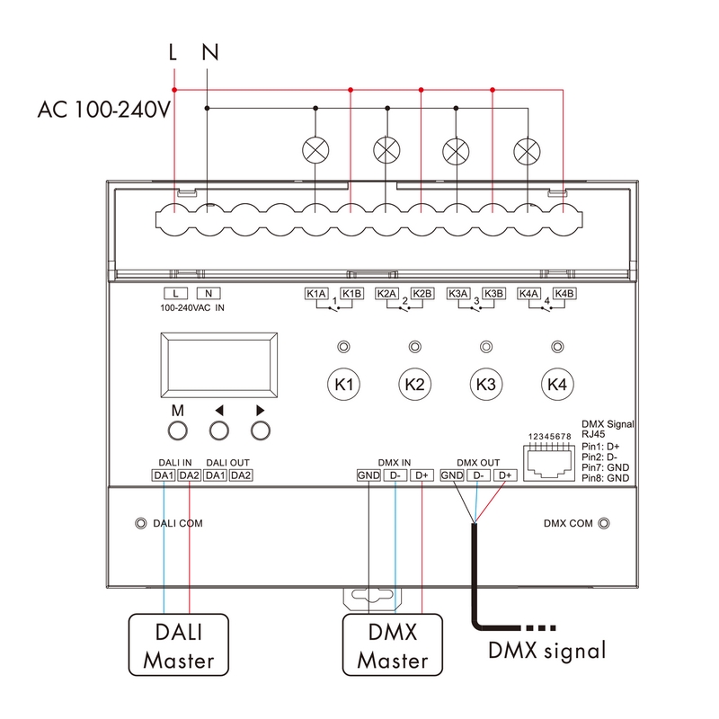 Usmart UDH4 Релейный модуль (выключатель) 4 адреса DALI/DMX/ручной