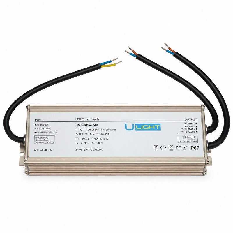 Upower UMZ-500W-24V - Влагозащищенный блок питания IP67 24В 500Вт
