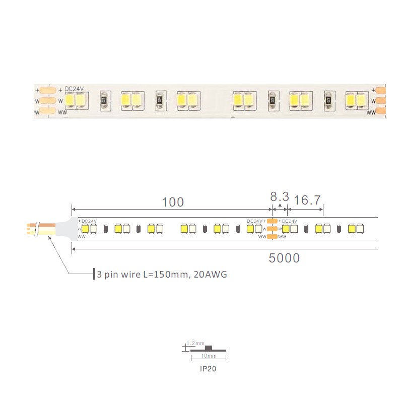Мультибелая светодиодная лента Ustrip LED120-2835-TW-24V-24W MIX